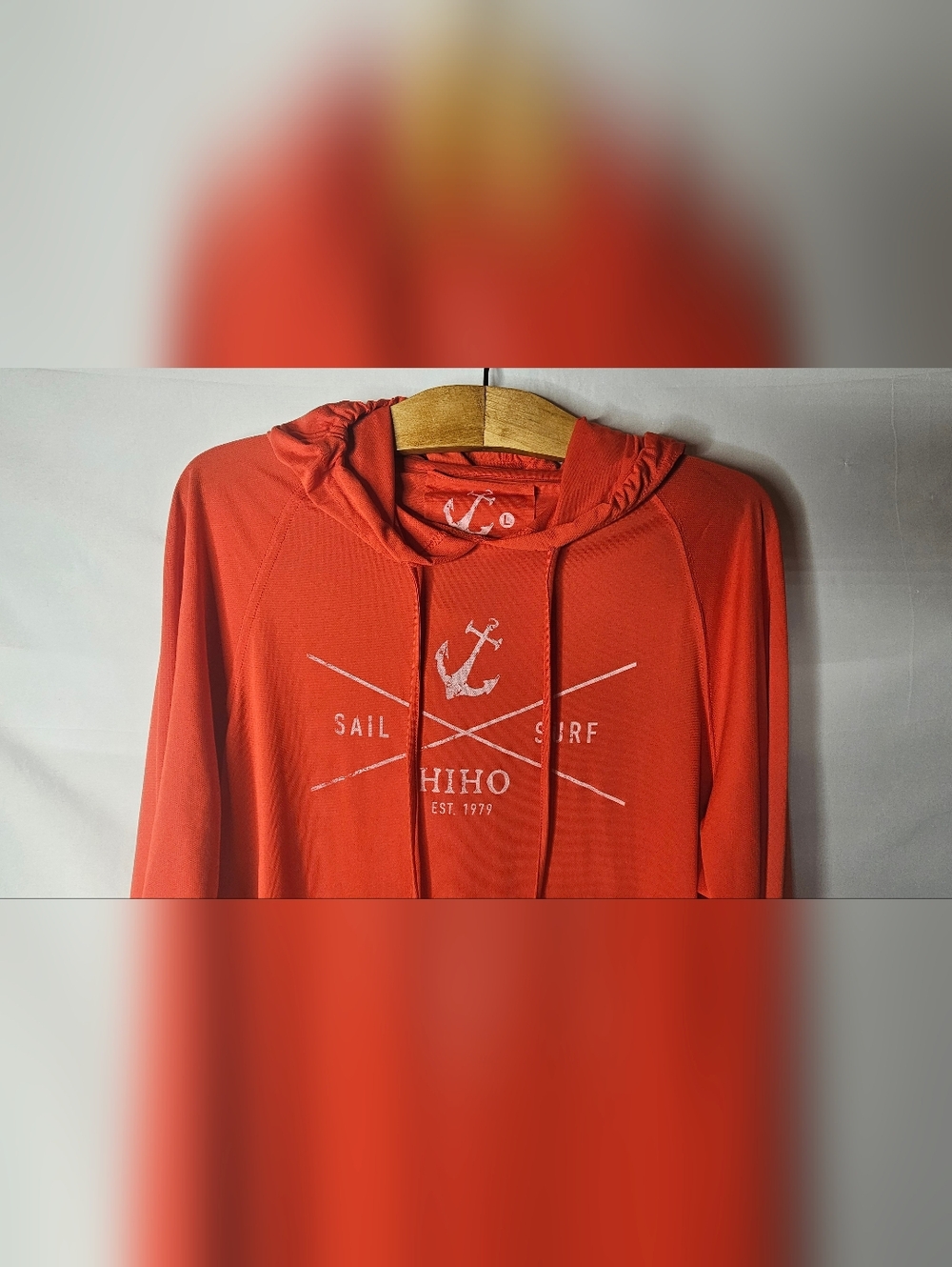 HIHO Sun Shield Performance Hoodie Mens Large Orange Sail Surf Anchor UV Shirt - Picture 4 of 8